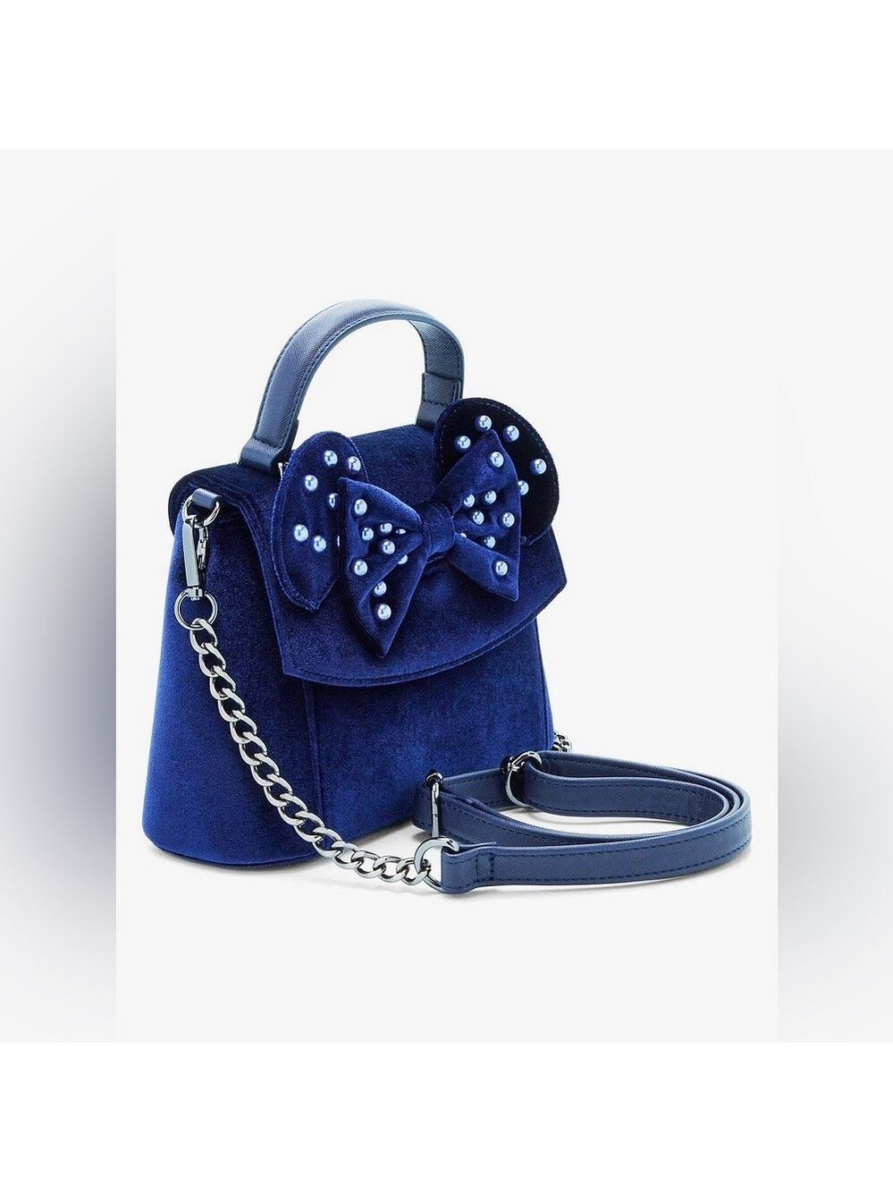 Nwt Blue Velvet and Pearl Loungefly Hard tag Disney Minnie Mouse Ears 3-way Bag - Picture 2 of 6